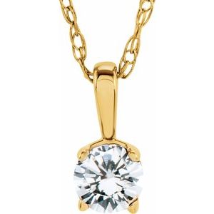 14K Yellow Gold 3 mm Natural White Sapphire Youth Solitaire 14" Necklace