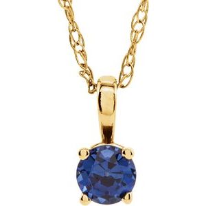 14K Yellow Gold 3 mm Lab-Grown Blue Sapphire Youth Solitaire 14" Necklace
