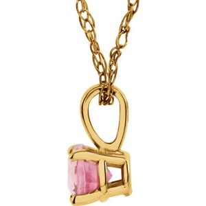 14K Yellow Gold 3 mm Imitation Pink Tourmaline Youth Solitaire 14" Necklace