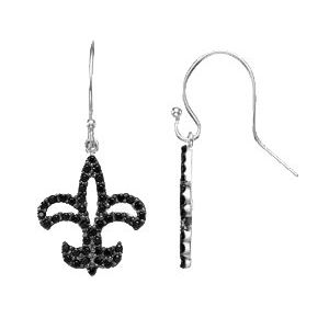 Sterling Silver Natural Black Spinel Fleur-de-Lis Earrings
