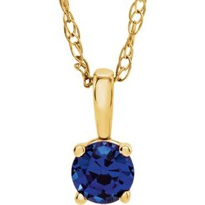 14K Yellow Gold 3 mm Imitation Blue Sapphire Youth Solitaire 14" Necklace