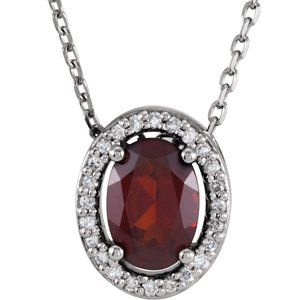 14K White Gold Natural Mozambique Garnet & .05 CTW Natural Diamond 16" Necklace
