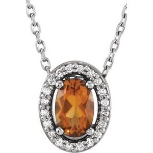 14K White Gold Natural Citrine & .05 CTW Natural Diamond 16" Necklace