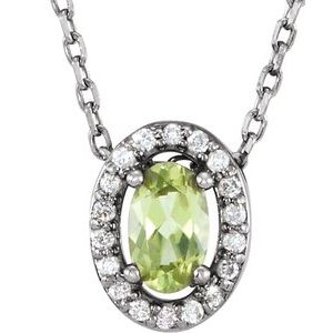 14K White Gold Natural Peridot & .04 CTW Natural Diamond 16" Necklace