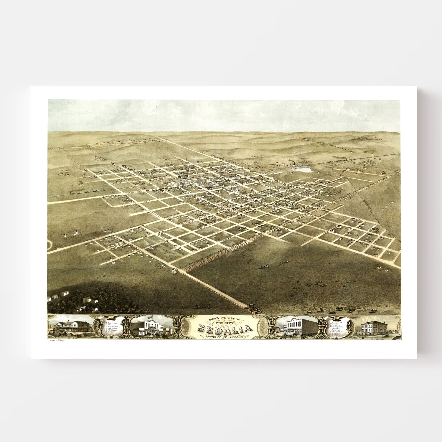 Vintage Map of Sedalia, Missouri 1869