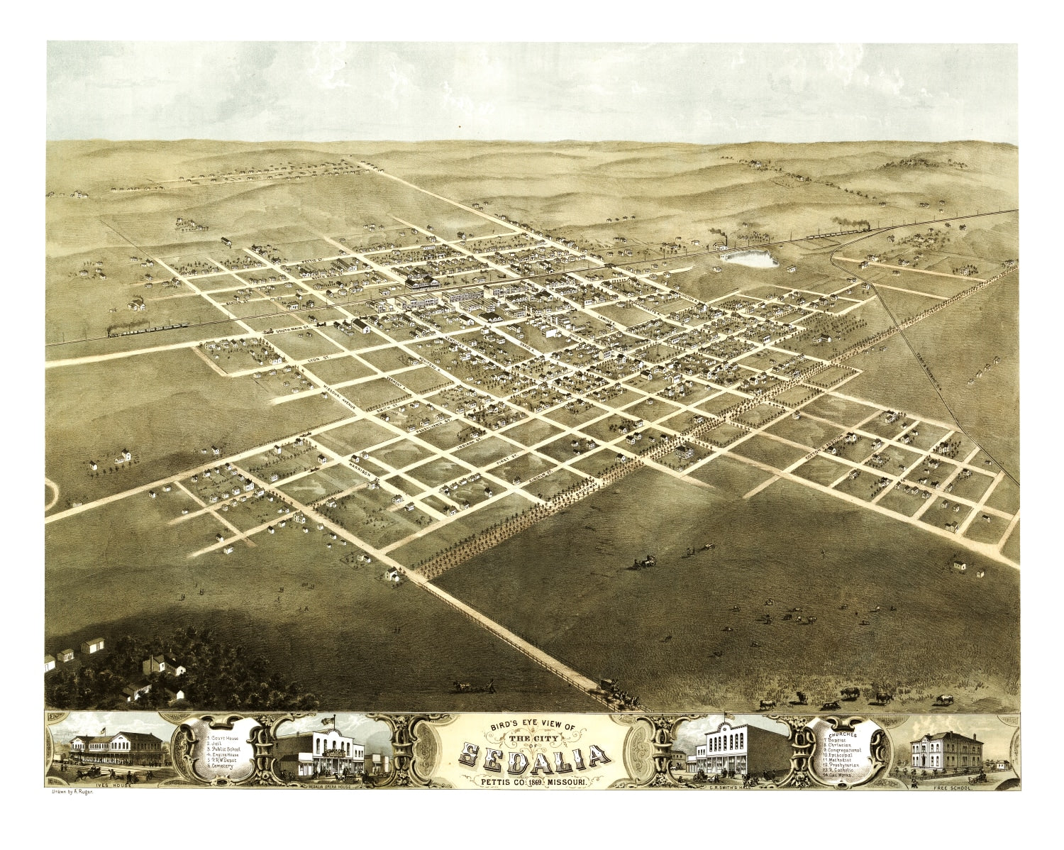 Vintage Map of Sedalia, Missouri 1869