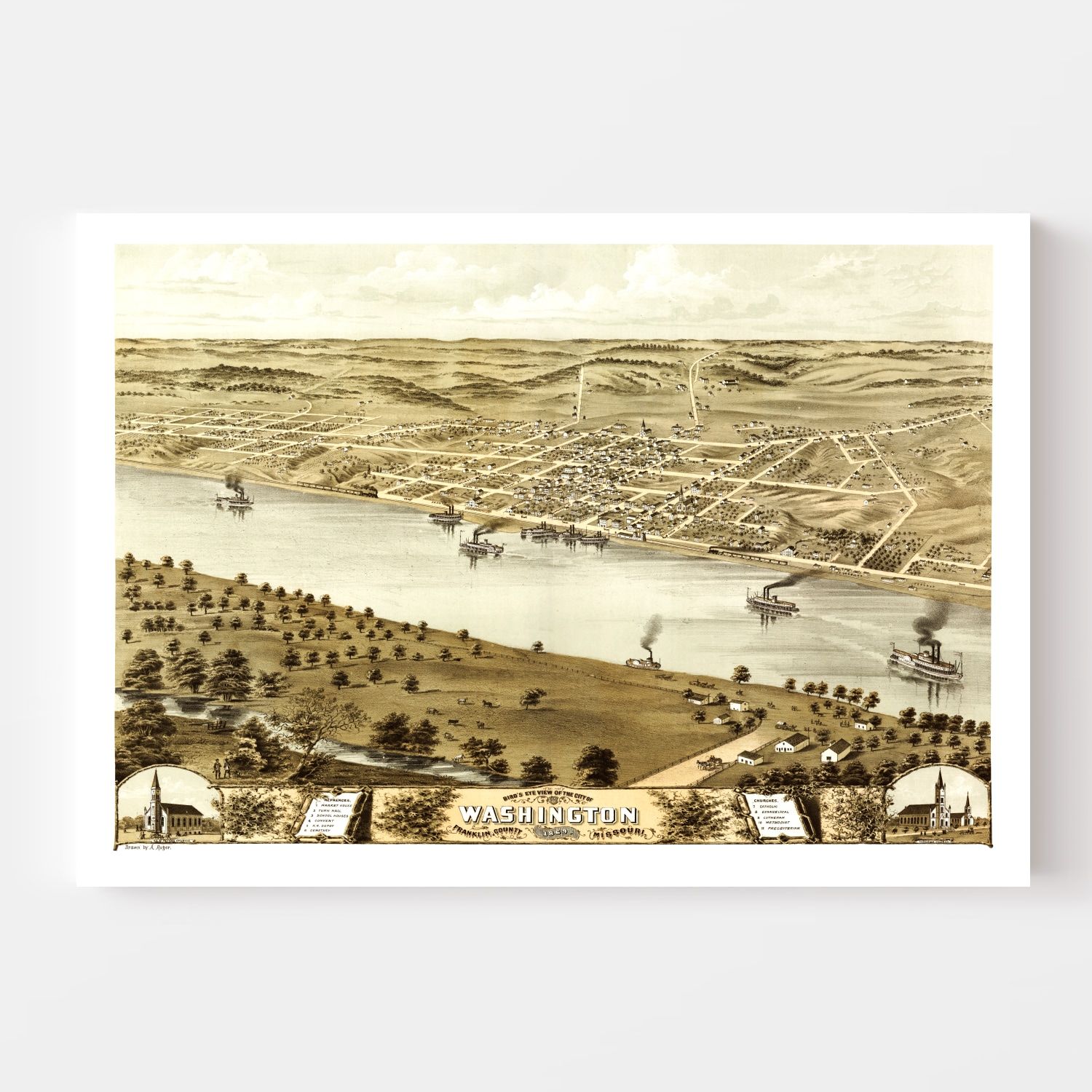 Vintage Map of Washington, Missouri 1869