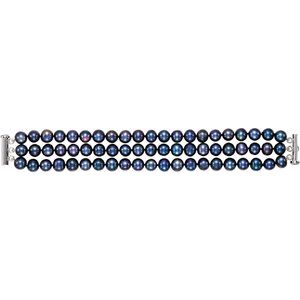 Sterling Silver Cultured Black Freshwater Pearl 3-Strand 7 1/4" Bracelet