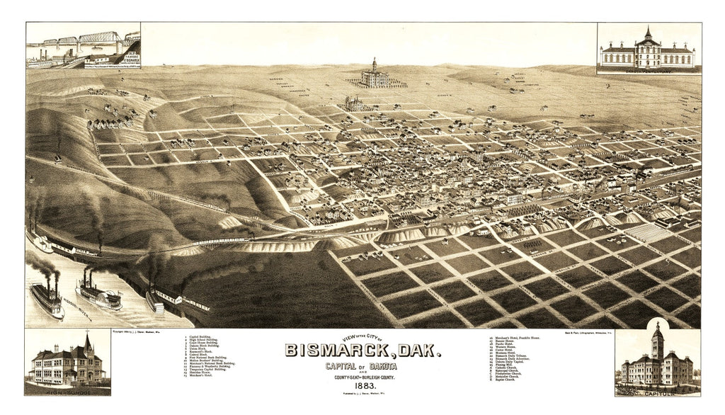 Vintage Map of Bismarck, North Dakota 1883