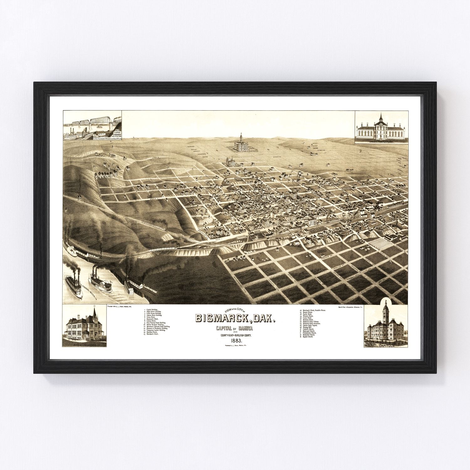 Vintage Map of Bismarck, North Dakota 1883