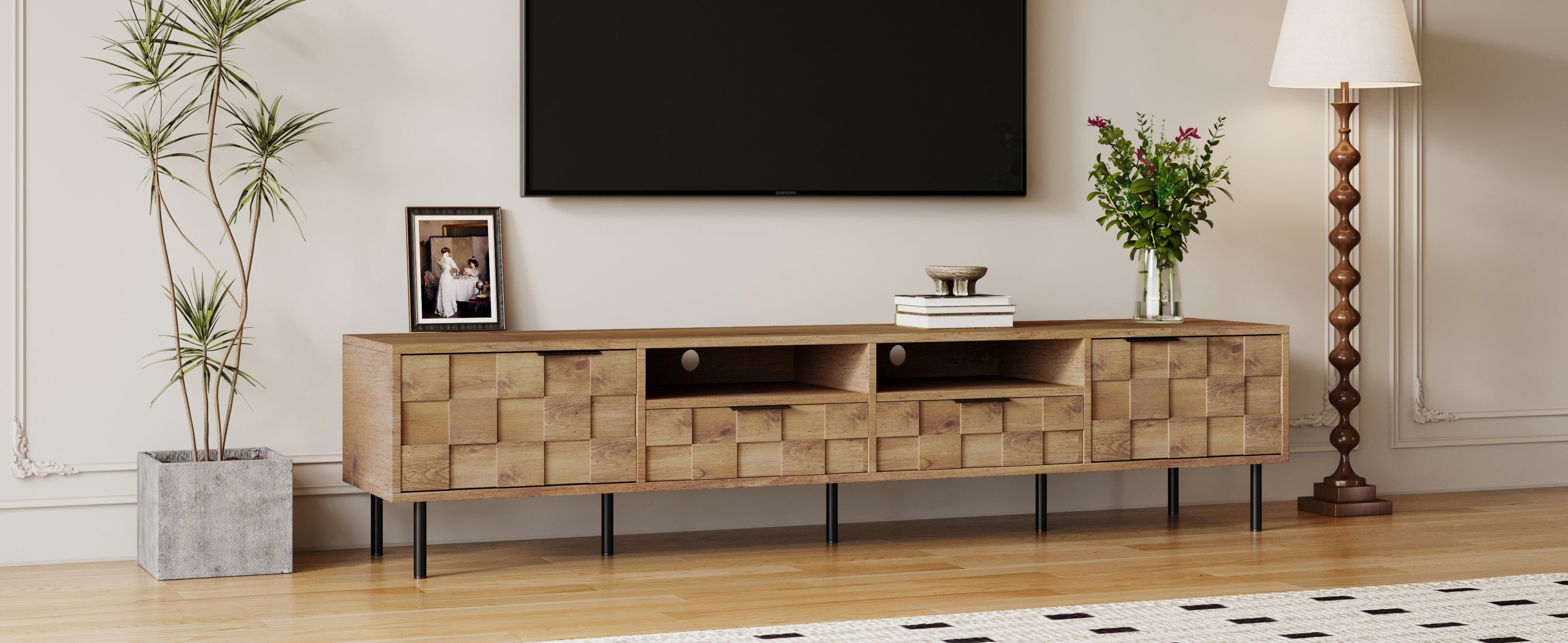 Mid Century TV Stand with 2 Drawers, Media Console Table for TVs up to 85'', Entertainment Center with Storage for Living room, Bedroom, Home Theatre