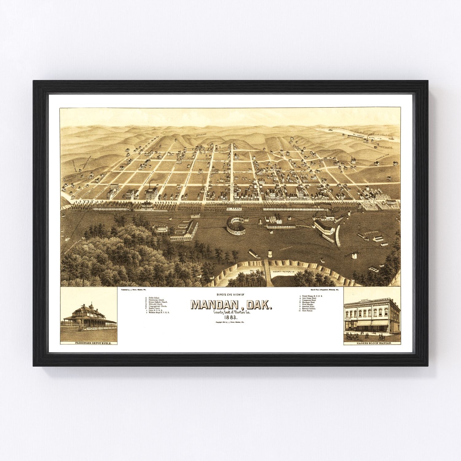 Vintage Map of Mandan, North Dakota 1883