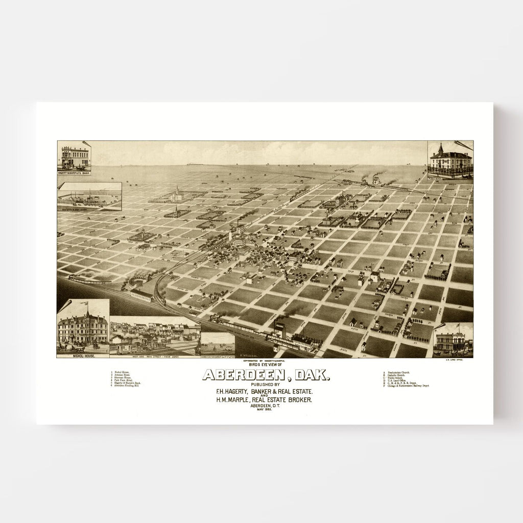 Vintage Map of Aberdeen, South Dakota 1883