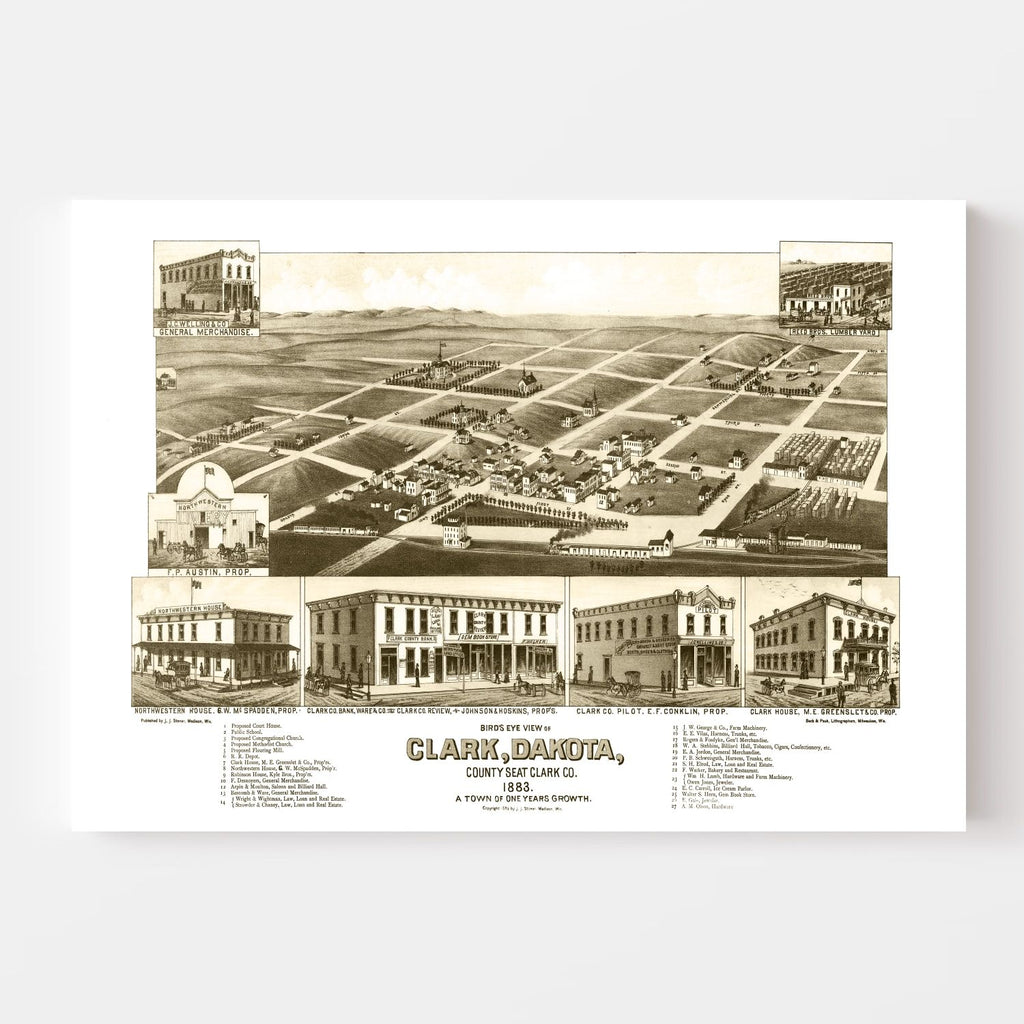 Vintage Map of Clark, South Dakota 1883