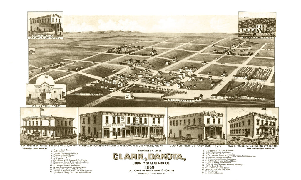 Vintage Map of Clark, South Dakota 1883