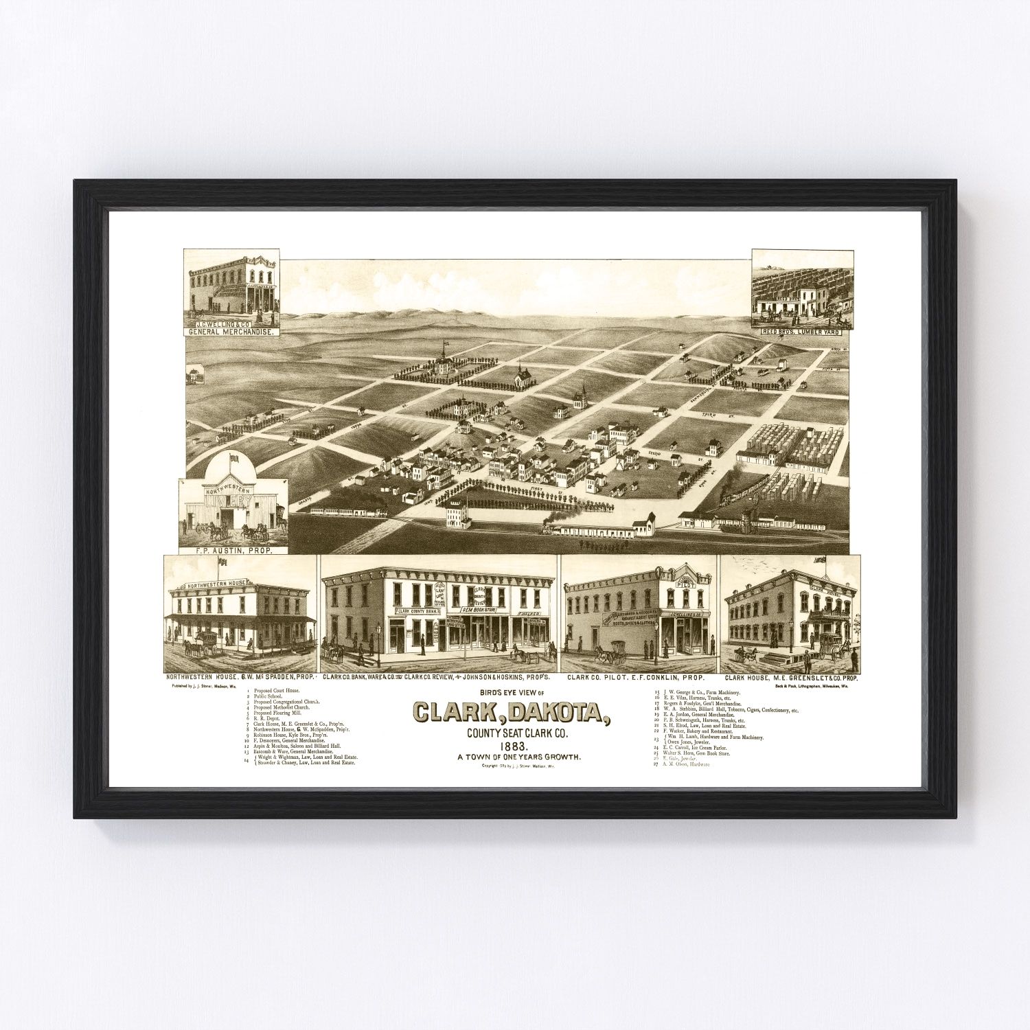 Vintage Map of Clark, South Dakota 1883