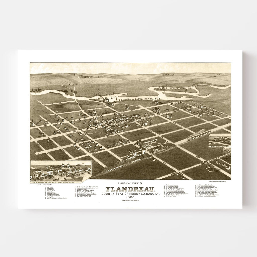 Vintage Map of Flandreau, South Dakota 1883