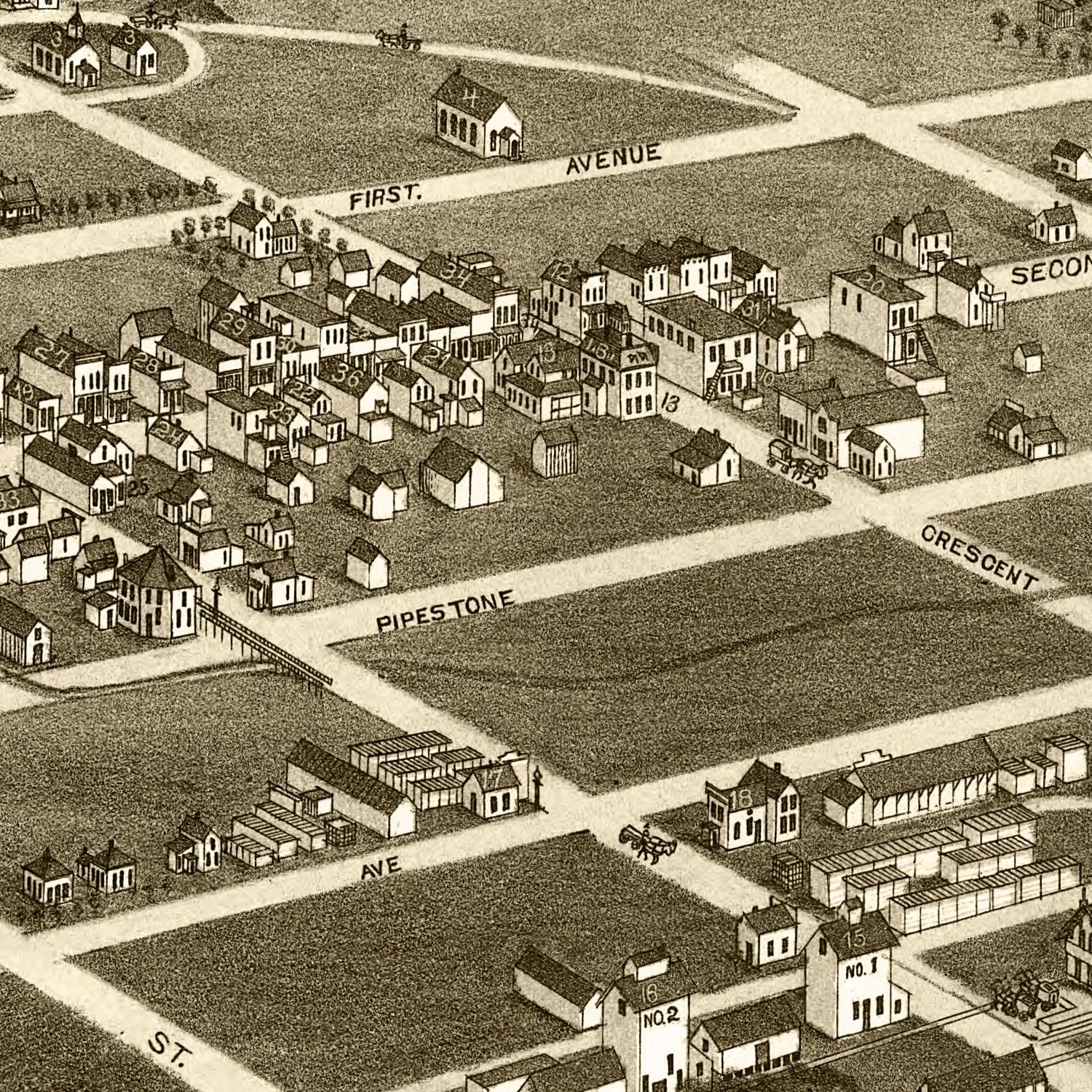 Vintage Map of Flandreau, South Dakota 1883
