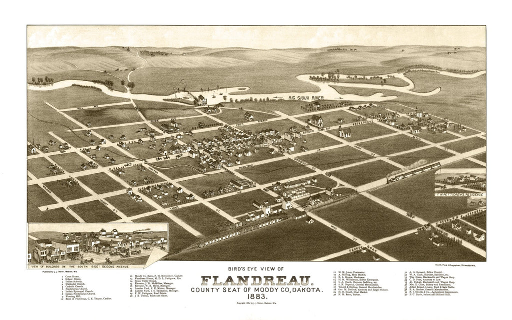 Vintage Map of Flandreau, South Dakota 1883