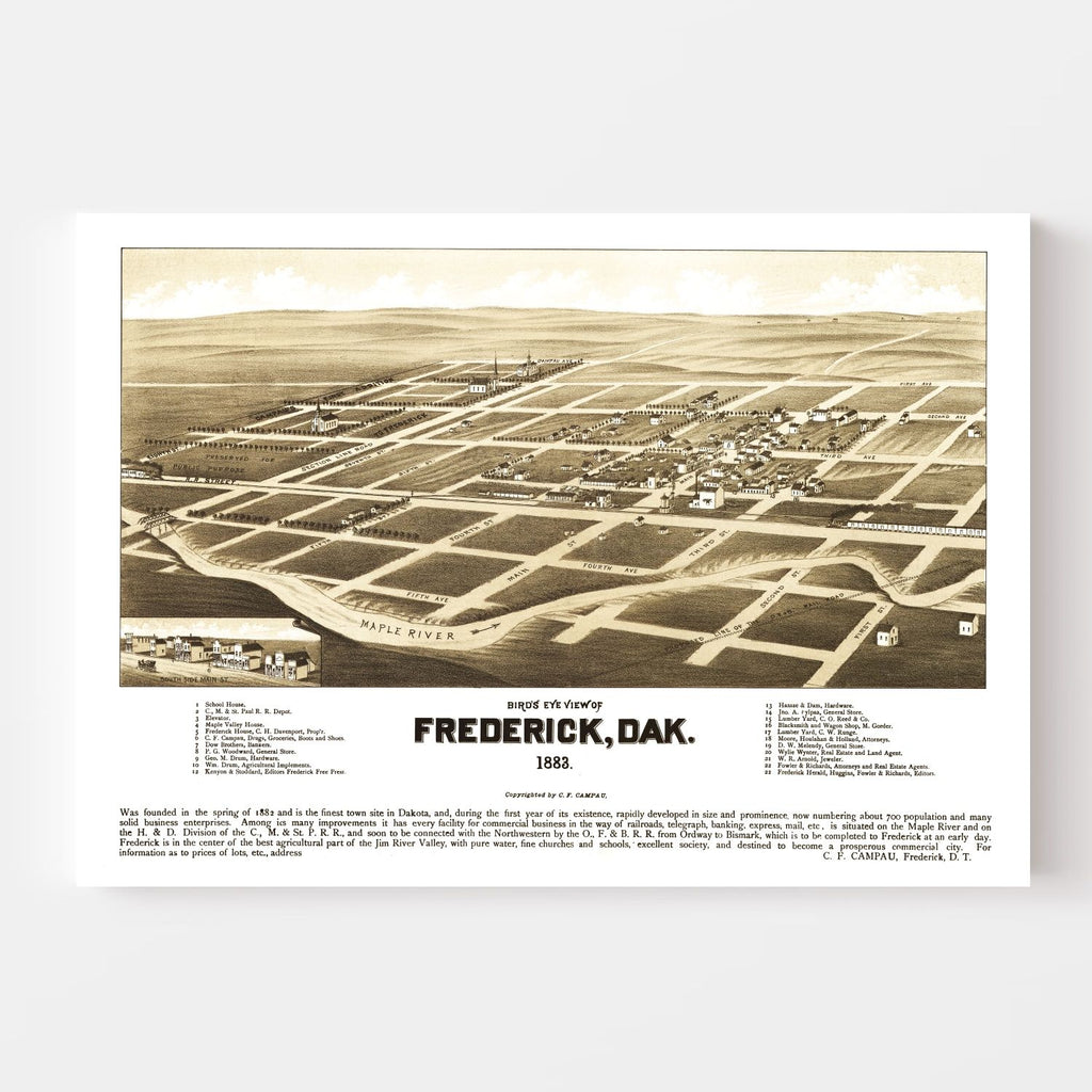 Vintage Map of Frederick, South Dakota 1883