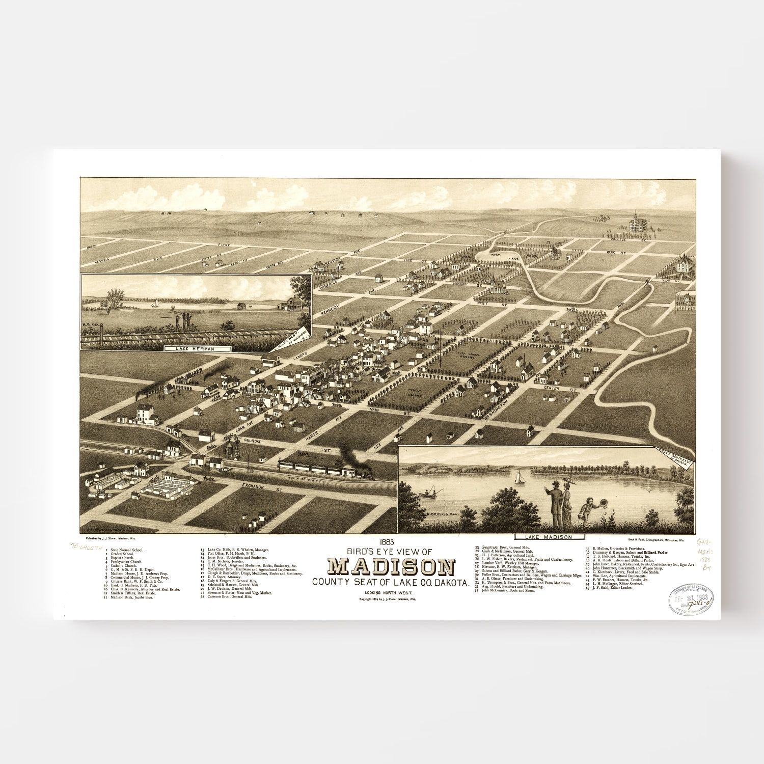 Vintage Map of Madison, South Dakota 1883