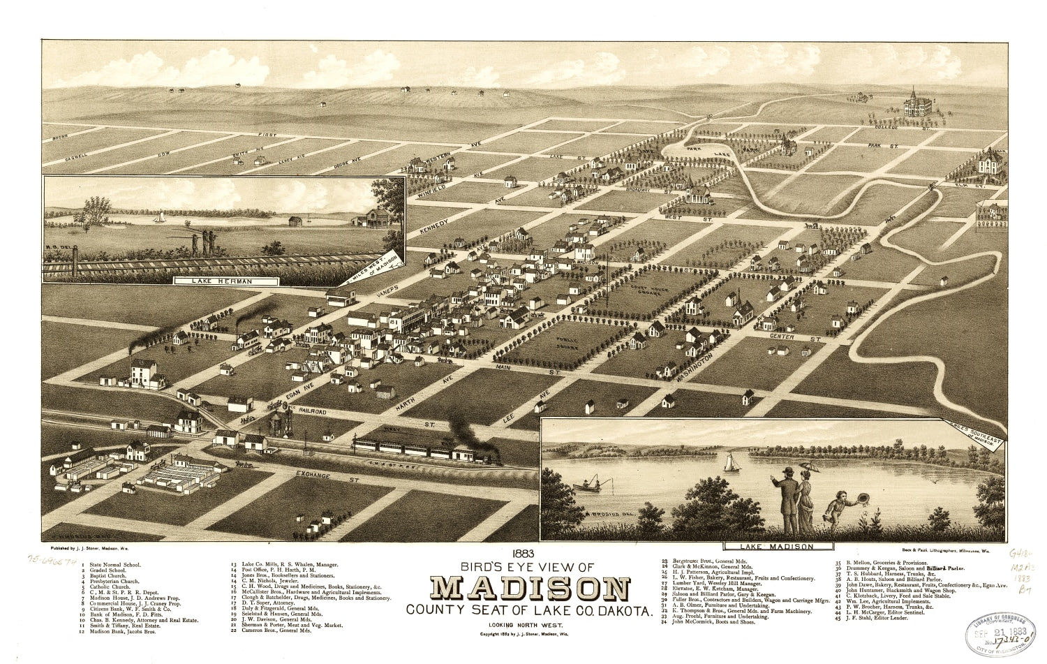 Vintage Map of Madison, South Dakota 1883