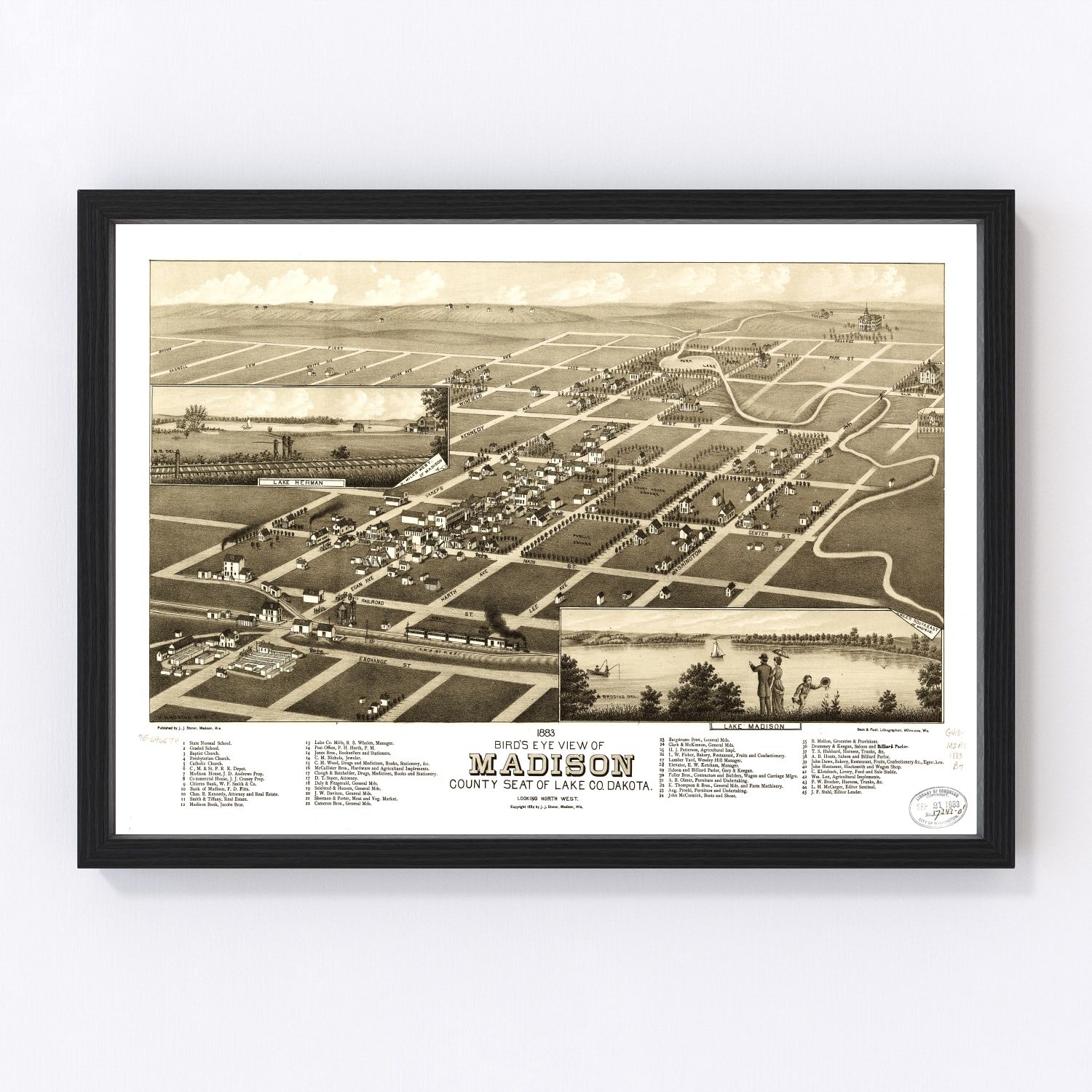 Vintage Map of Madison, South Dakota 1883