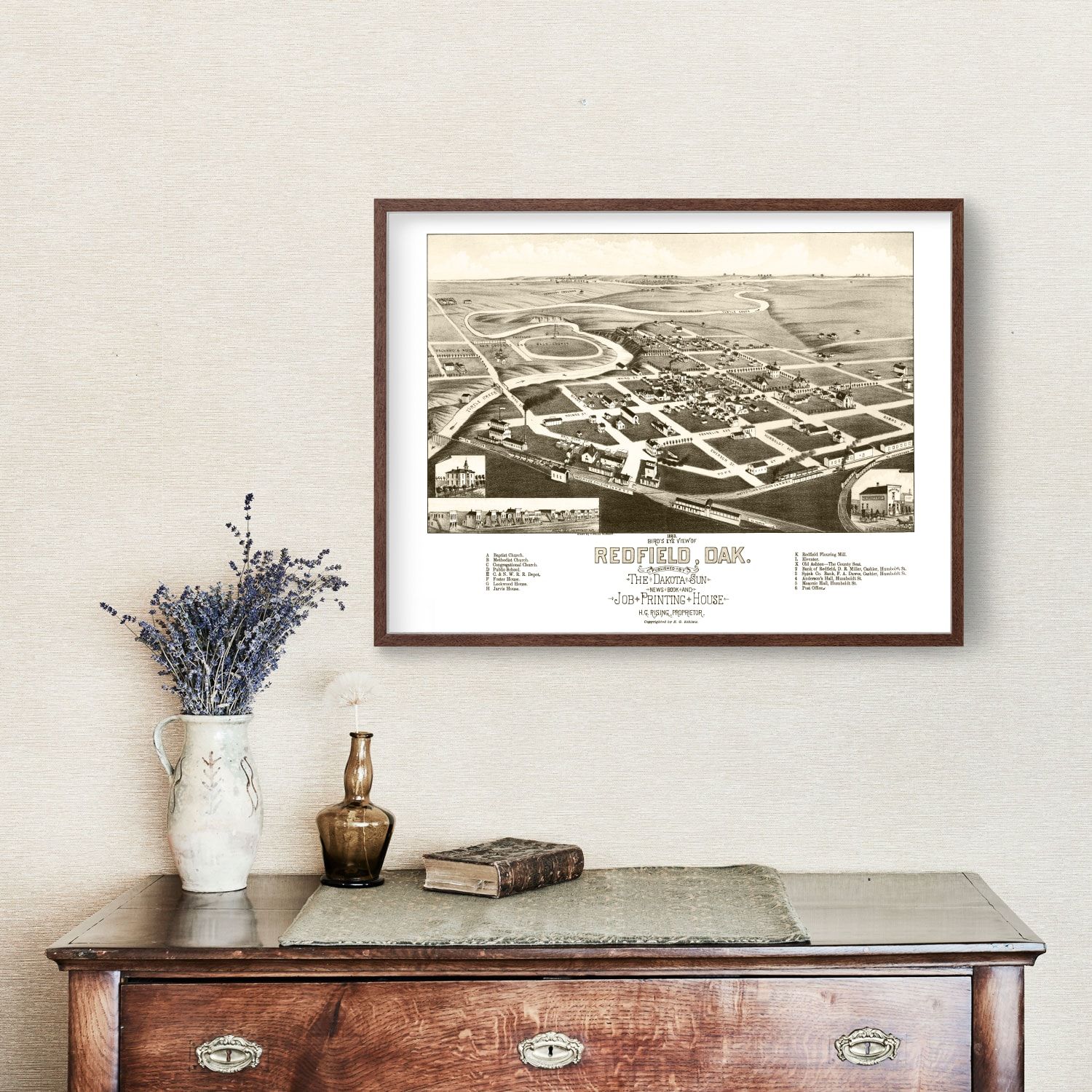 Vintage Map of Redfield, South Dakota 1883