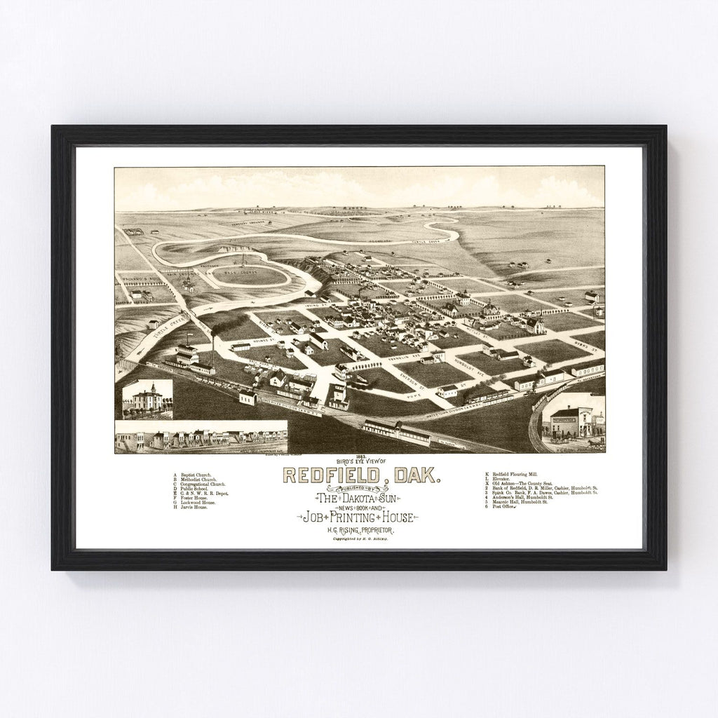 Vintage Map of Redfield, South Dakota 1883