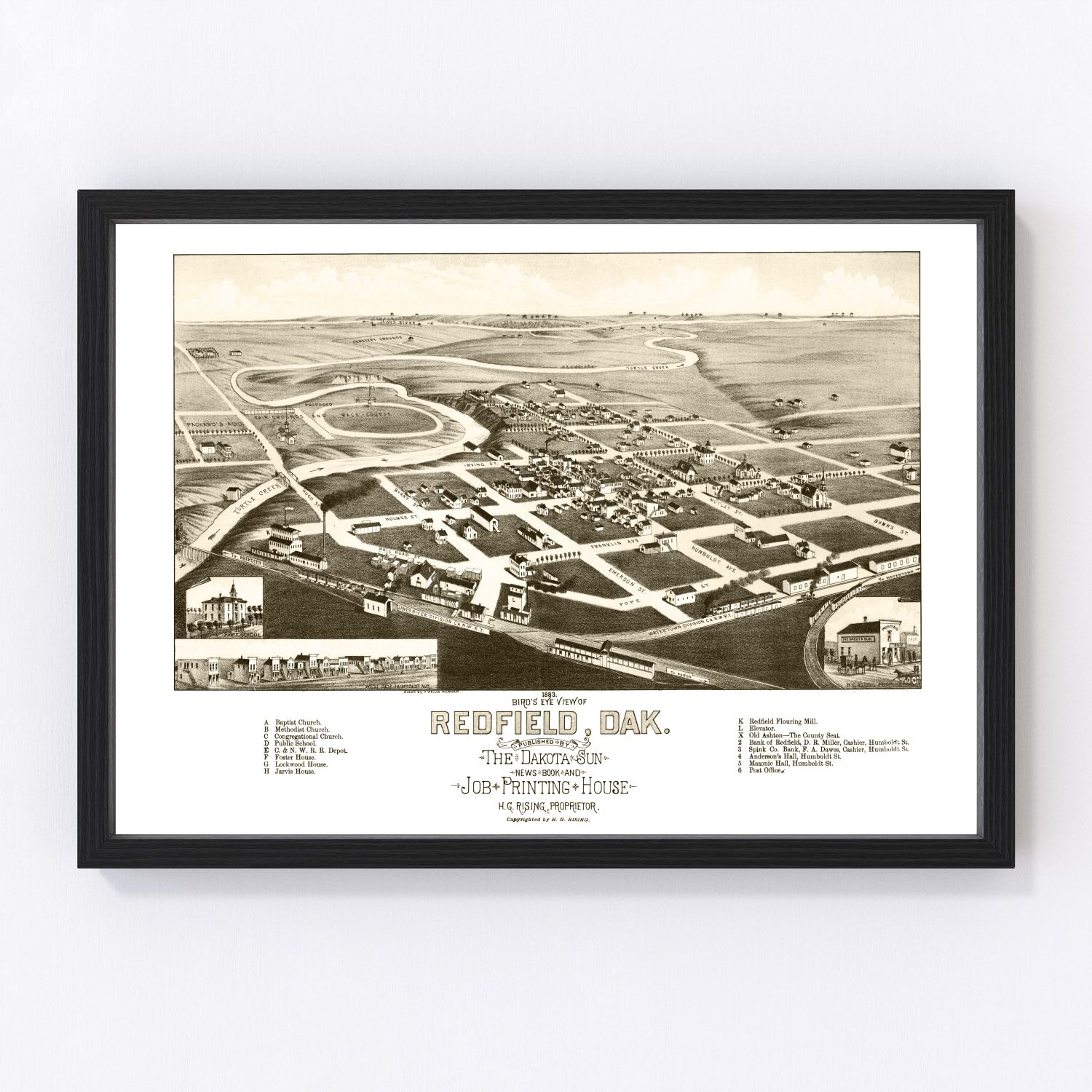 Vintage Map of Redfield, South Dakota 1883