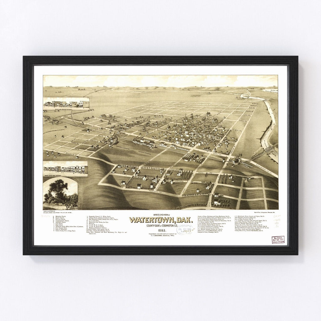 Vintage Map of Watertown, South Dakota 1883