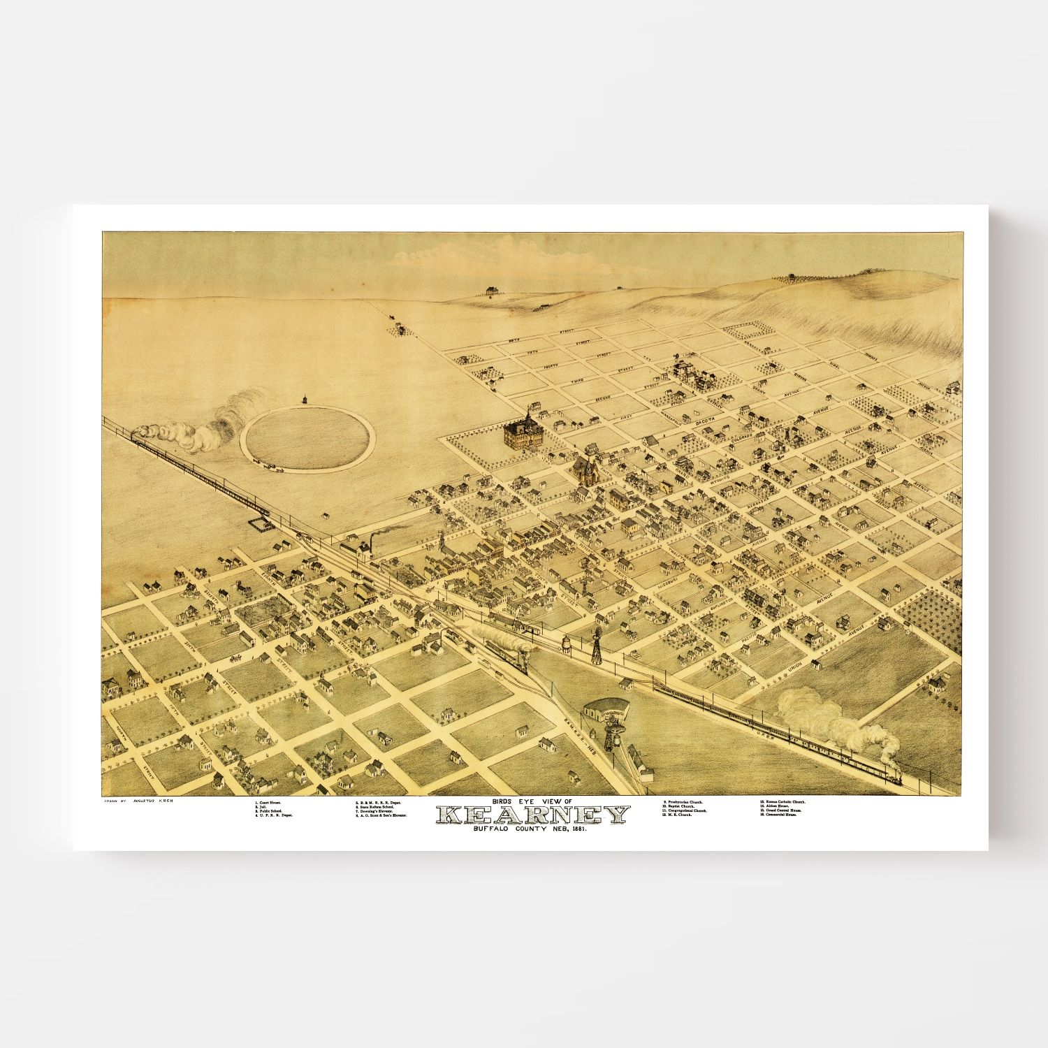 Vintage Map of Kearney, Nebraska 1881