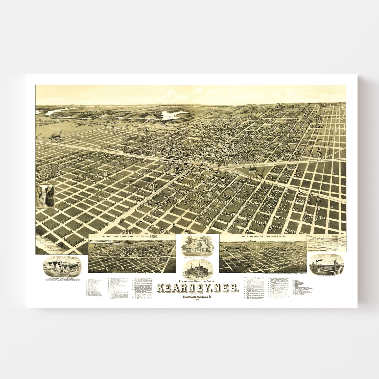Vintage Map of Kearney, Nebraska 1889