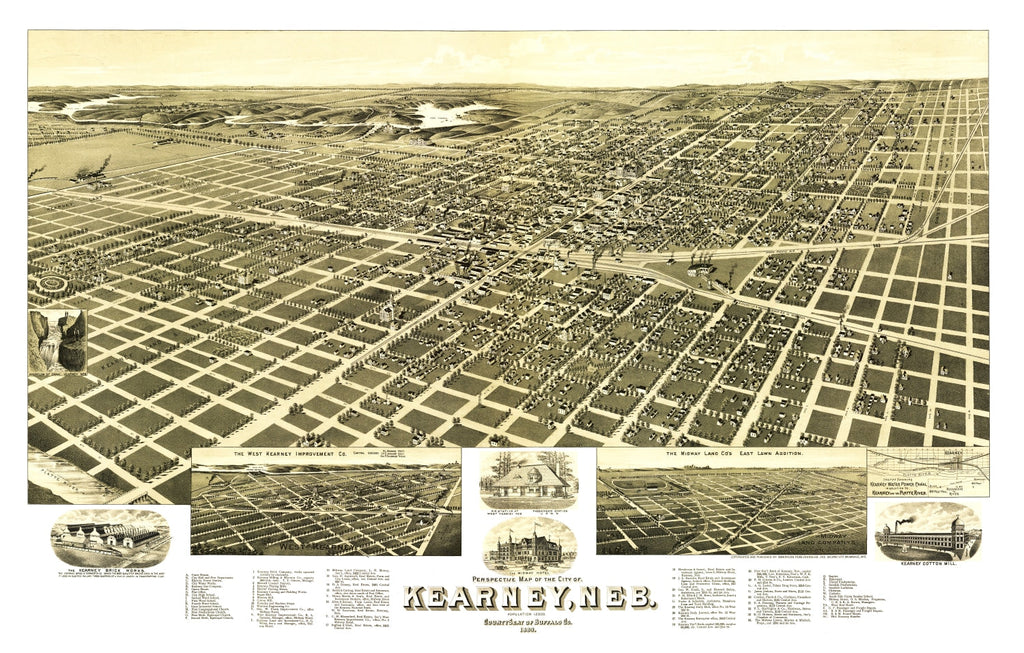 Vintage Map of Kearney, Nebraska 1889