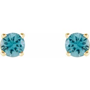 14K Yellow Gold 4 mm Natural Blue Zircon Earrings – image 2