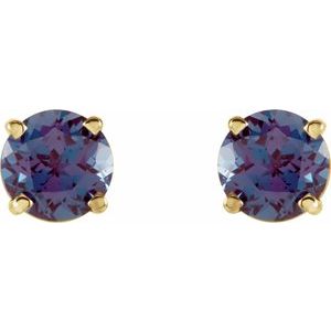 14K Yellow Gold 5 mm Lab-Grown Alexandrite Earrings – image 2