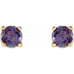 14K Yellow Gold 4 mm Lab-Grown Alexandrite Earrings – image 2