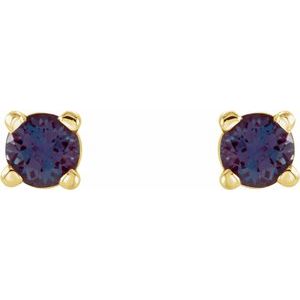 14K Yellow Gold 2.5 mm Lab-Grown Alexandrite Earrings – image 2
