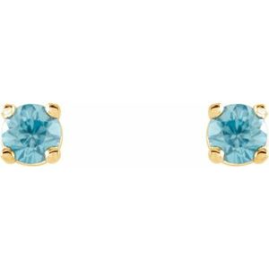 14K Yellow Gold 2.5 mm Natural Blue Zircon Earrings – image 2