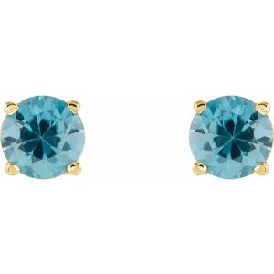 14K Yellow Gold 5 mm Natural Blue Zircon Earrings – image 2