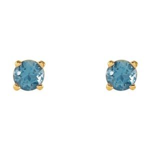 14K Yellow Gold 4 mm Natural Swiss Blue Topaz Earrings – image 2