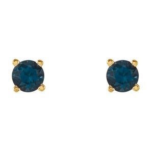 14K Yellow Gold 4 mm Natural London Blue Topaz Earrings – image 2