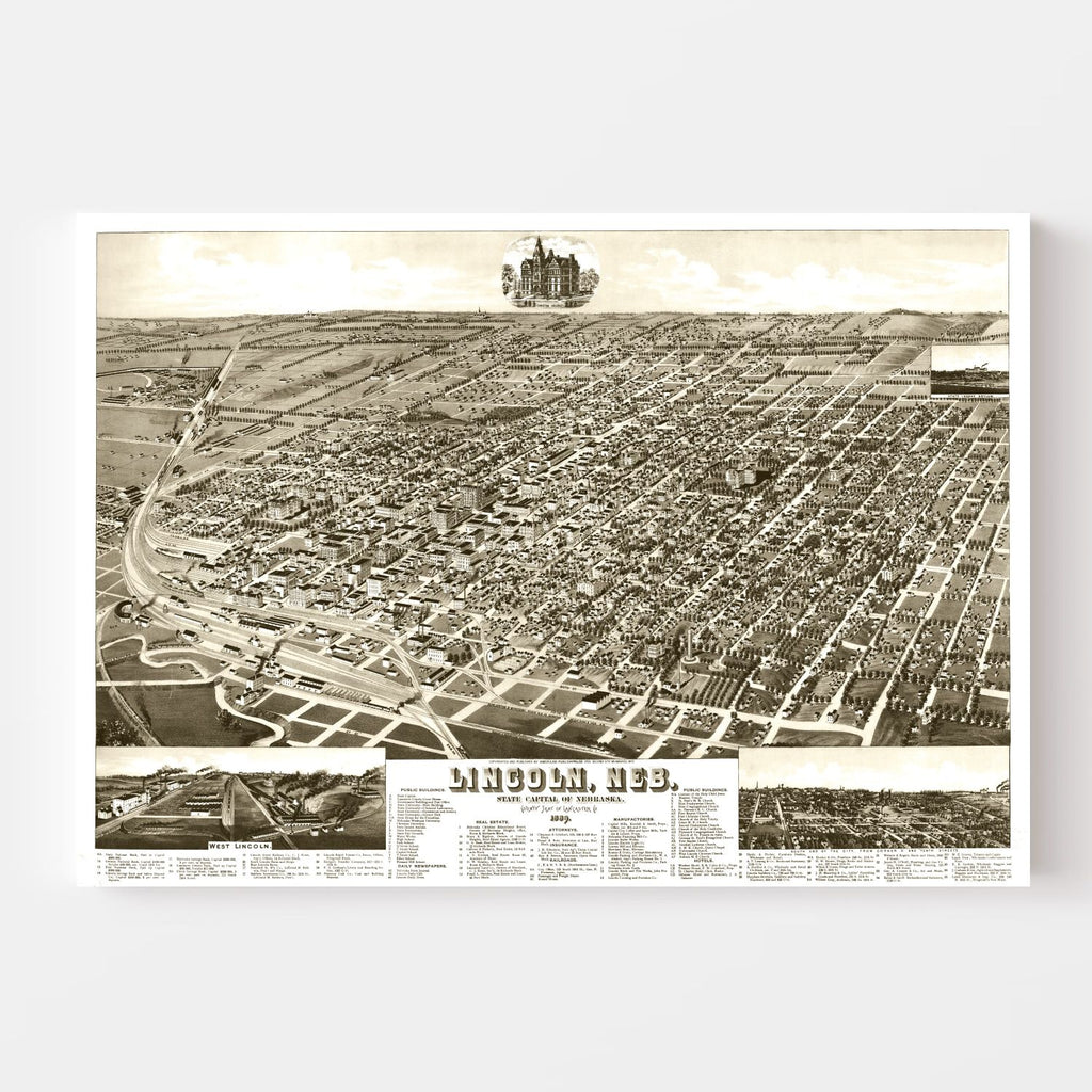 Vintage Map of Lincoln, Nebraska 1889