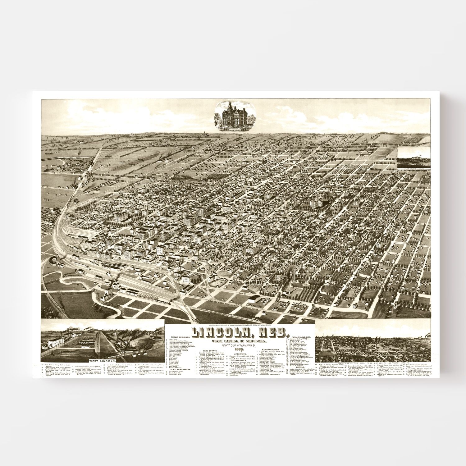 Vintage Map of Lincoln, Nebraska 1889