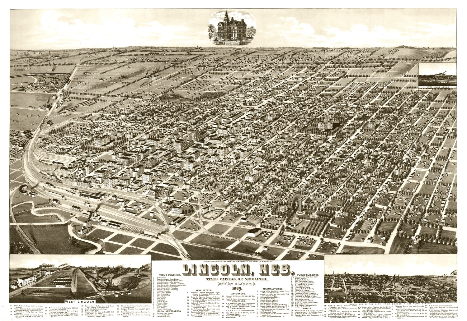 Vintage Map of Lincoln, Nebraska 1889