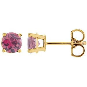 14K Yellow Gold 2.5 mm Natural Pink Tourmaline Earrings