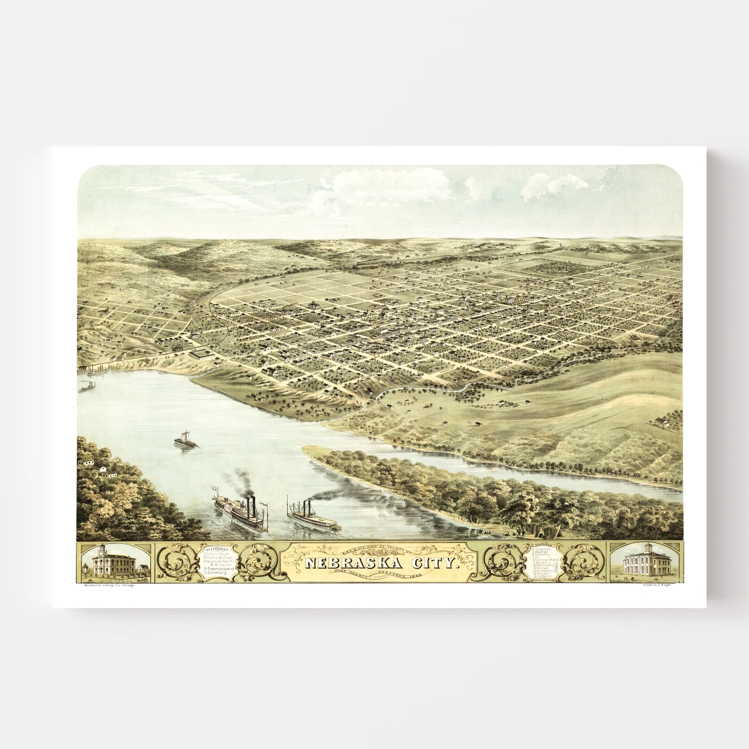 Vintage Map of Nebraska City, Nebraska 1868