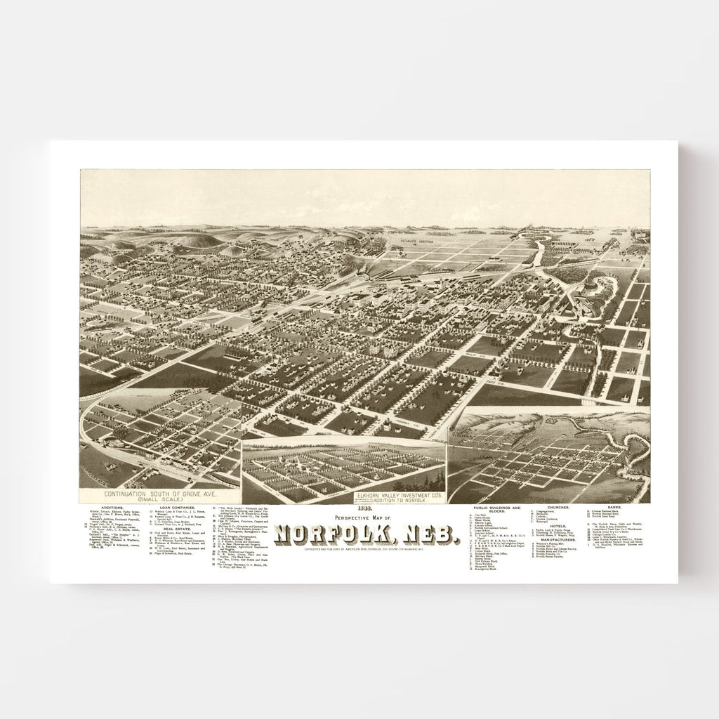 Vintage Map of Norfolk, Nebraska 1889