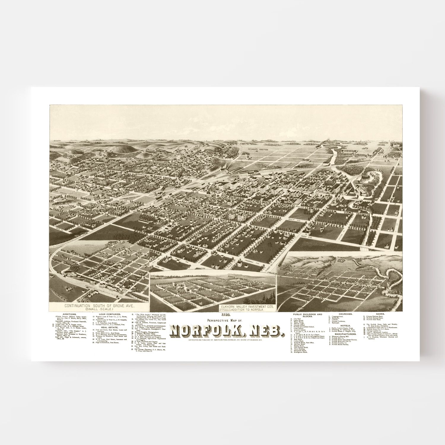 Vintage Map of Norfolk, Nebraska 1889
