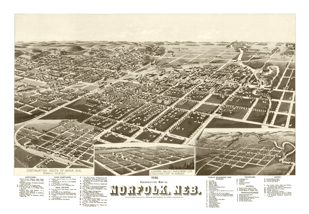 Vintage Map of Norfolk, Nebraska 1889